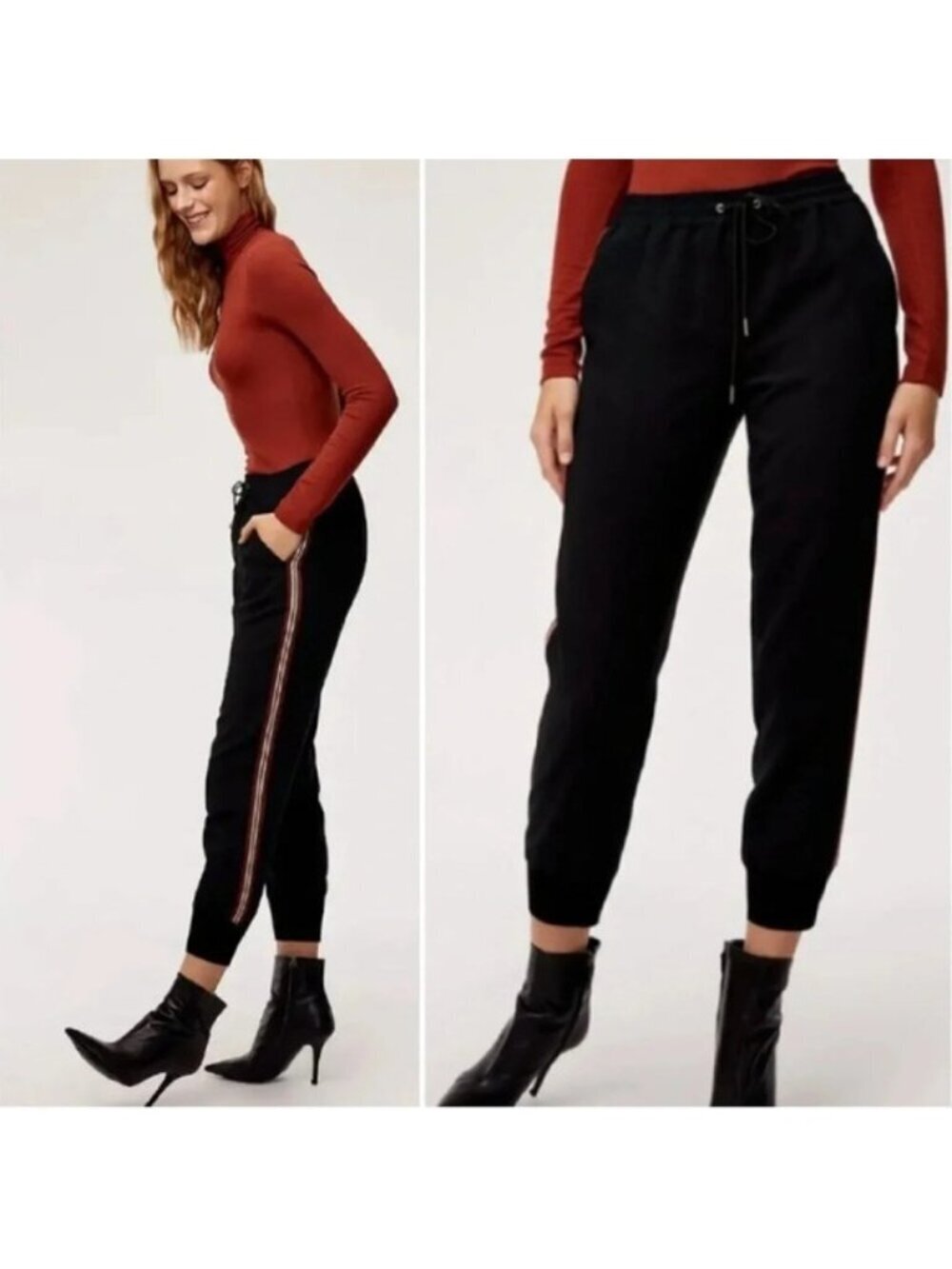 Aritzia  Wilfred Buffon Black Jogger Pants With Side Red Stripes - XS